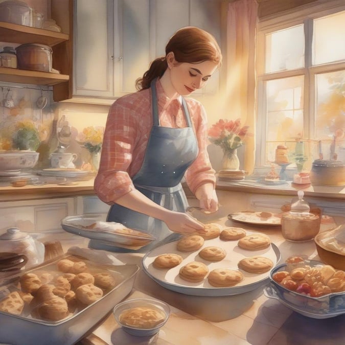 This Mother's Day, enjoy some home-baked goodness with a warm smile on her face. From freshly baked cookies to cozy kitchen vibes, this image captures the joy of creating and sharing food.