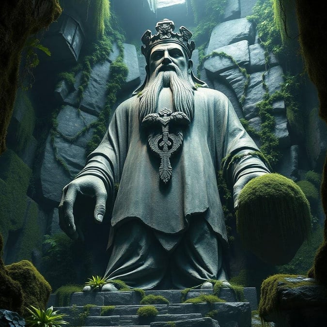 Immerse yourself in the mystical realm where ancient wisdom guides your path. This 3D artwork depicts a wise and omniscient figure, perhaps an ancient king or sage, who embodies the mysteries of the universe.