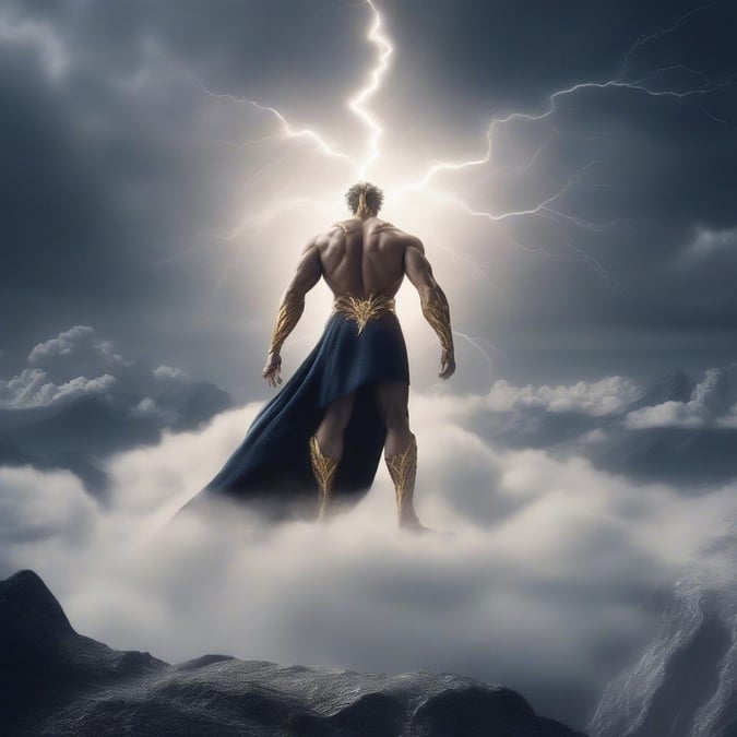 This dynamic fantasy character embodies strength and resilience, standing tall against the backdrop of a dramatic sky. With muscles poised for action, he is a symbol of power and courage in this epic setting.