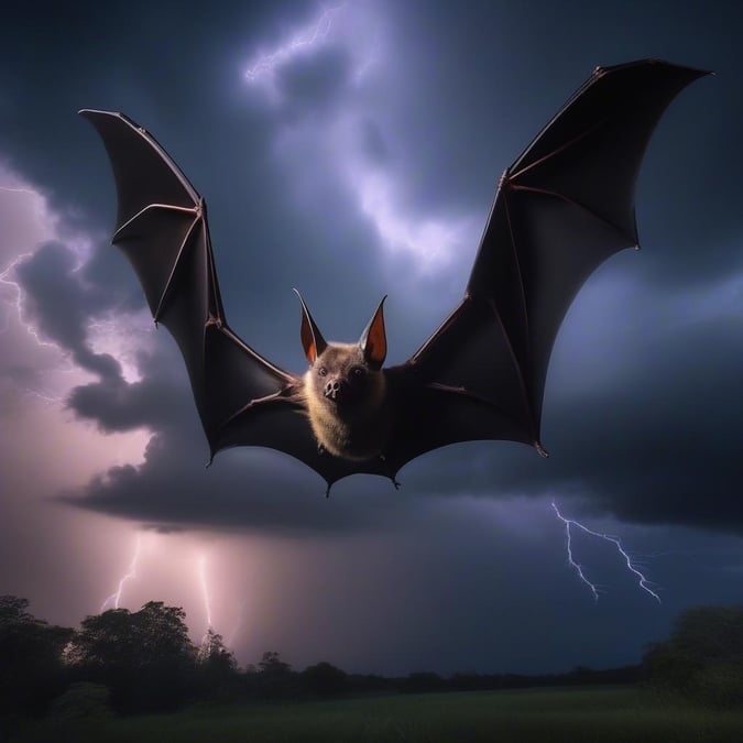 This spooky Halloween wallpaper features a bat flying in the sky, perfect for adding a touch of eerie elegance to your desktop or mobile device.