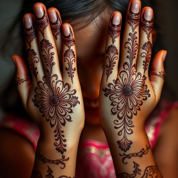 A festive celebration with henna adorned hands. A symbol of joy, faith, and family in the South Asian community during Eid al-Fitr.