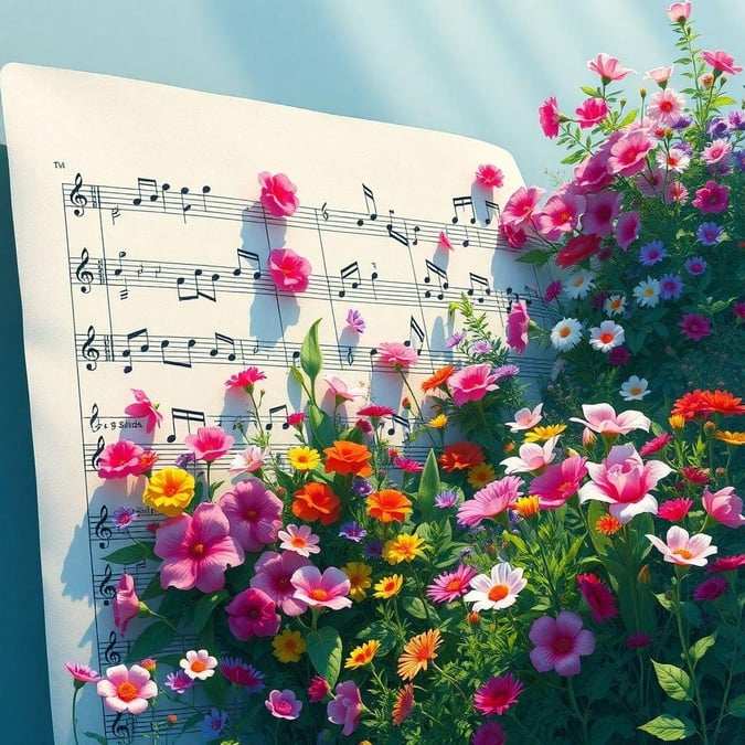 Bringing music to life, this wallpaper showcases sheet music blossoming into a vibrant garden full of colorful flowers. It's a testament to how music can inspire nature and create harmony in our surroundings.