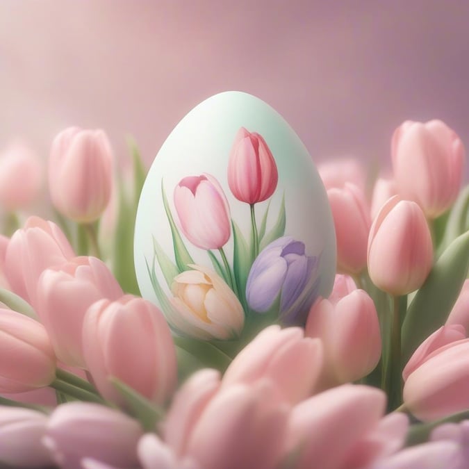 A vibrant desktop or mobile wallpaper featuring a beautifully decorated Easter egg nestled among fresh pink flowers, perfect for celebrating the joy of spring and Easter traditions.