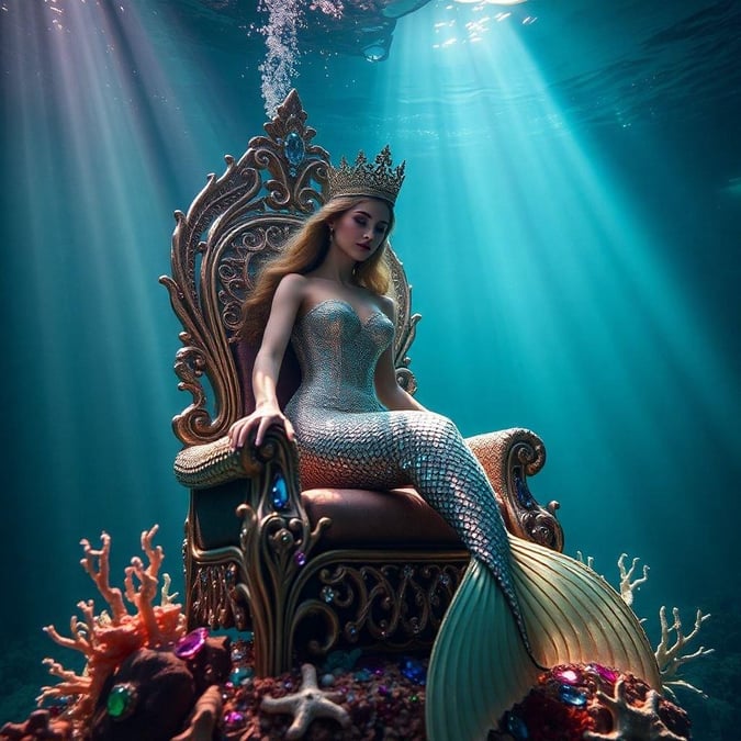 Enter a world where the sea queen sits on her throne surrounded by coral kingdoms, shimmering jewels and enchanted creatures.