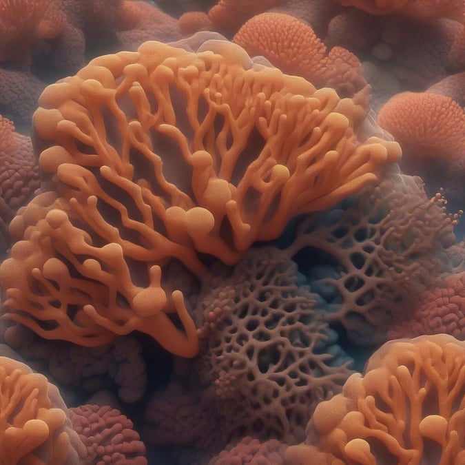 A close-up view of the mesmerizing coral reef, showcasing its unique texture and vivid color. A fascinating pattern that captures the essence of underwater beauty.