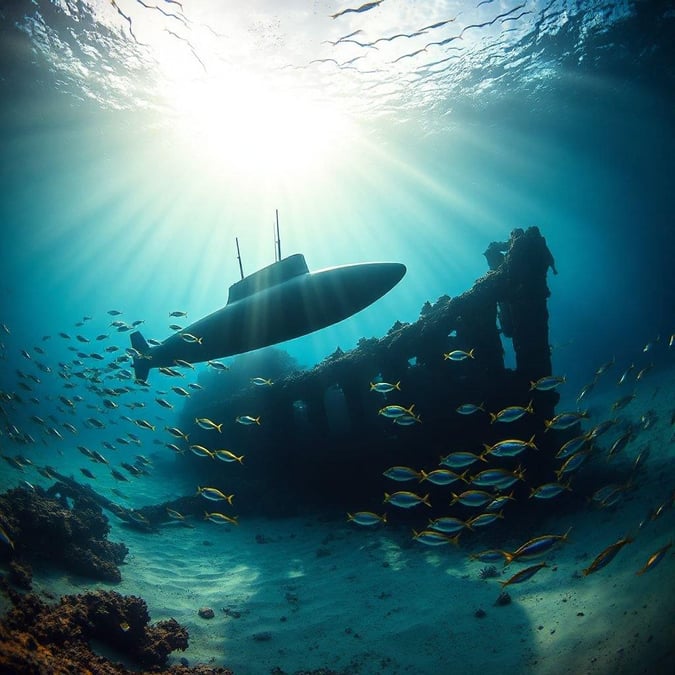 This stunning wallpaper captures the beauty of the underwater world, featuring a submarine gliding effortlessly through the crystal-clear waters. The vibrant colors and intricate details of the marine life create a mesmerizing scene that's perfect for desktop and mobile use.