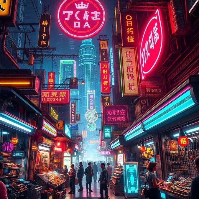 Immerse yourself in the vibrant world of neon and cyberpunk with this captivating cityscape wallpaper.