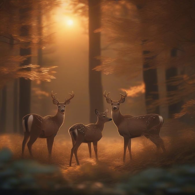 Escape into a magical world of love and nature with this enchanting Valentine's Day wallpaper, featuring adorable deer and a serene forest backdrop.