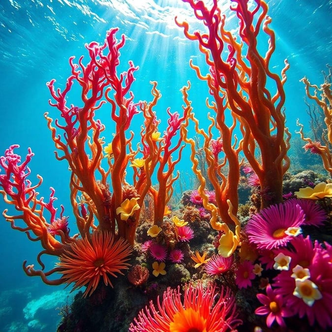 Discover the vibrant life beneath the ocean waves in this colorful coral reef scene. An ideal wallpaper for anyone who enjoys marine life or needs a refreshing change of scenery on their desktop or mobile device.