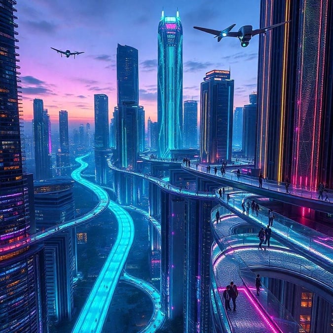 This stunning sci-fi landscape wallpaper transports you to a world of futuristic cities and advanced technology. The vibrant colors and sleek architecture evoke a sense of innovation and progress.