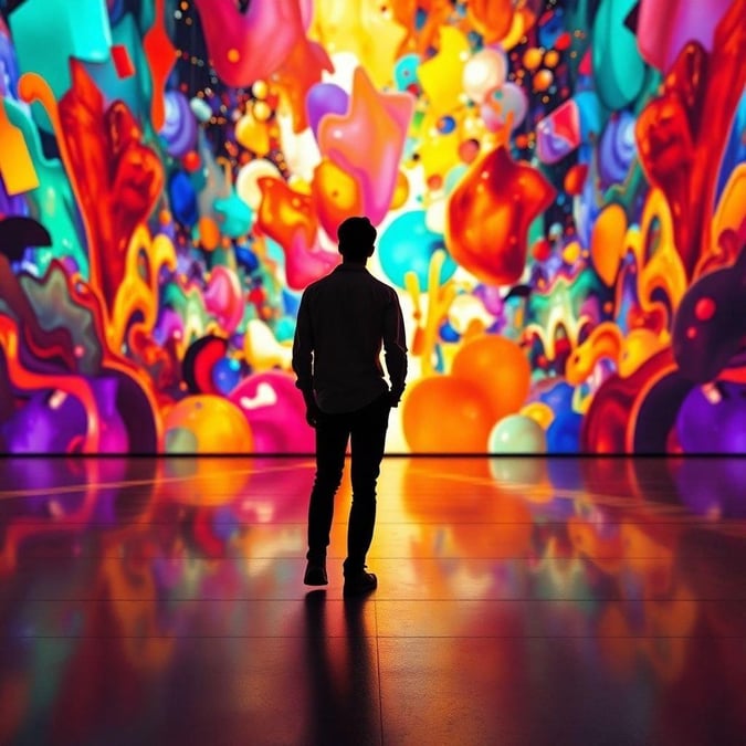 Walking into the vibrant world of colorful abstract art.