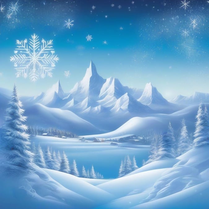 A picturesque mountain range with majestic peaks bathed in the soft glow of winter stars. A festive holiday scene that embraces the spirit of winter celebrations.