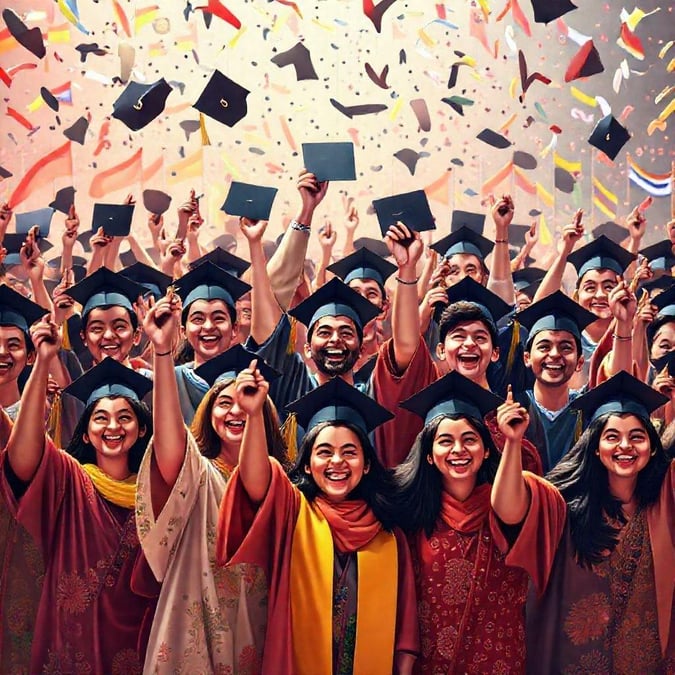 A group of graduates celebrating their achievement, surrounded by confetti and joy, as they mark the end of one chapter and the beginning of another.