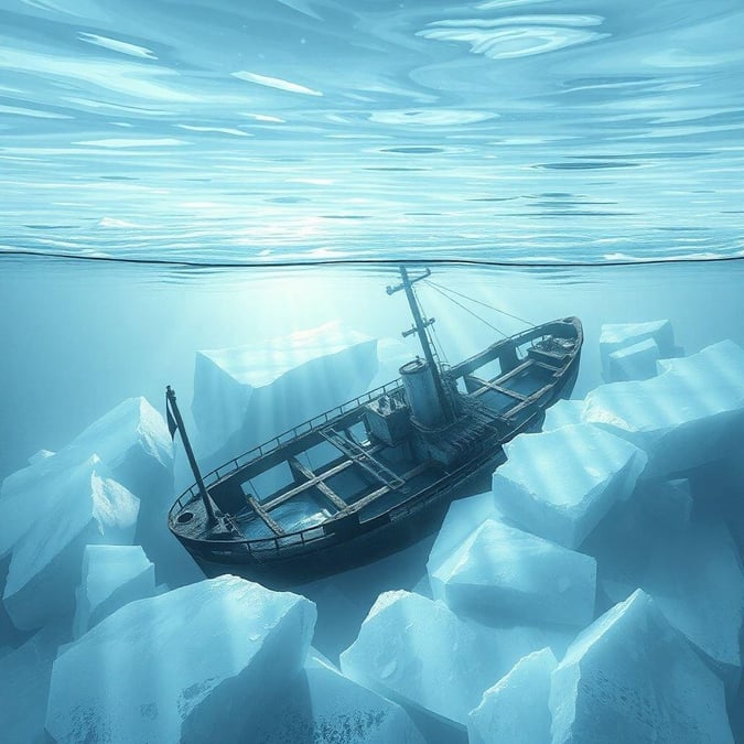 This breathtaking wallpaper captures the beauty and danger of Antarctica's icy waters. The ship, once a proud vessel, now lies broken and still, a testament to the power of nature.