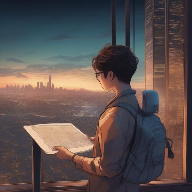 The start of an adventure with the world at his feet. A graduate takes in the view of the city skyline.