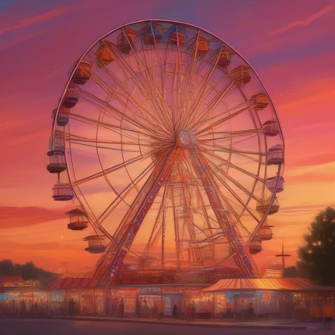 Get ready to feel the thrill of the carnival with this stunning Ferris wheel wallpaper, set against a breathtaking sunset backdrop.