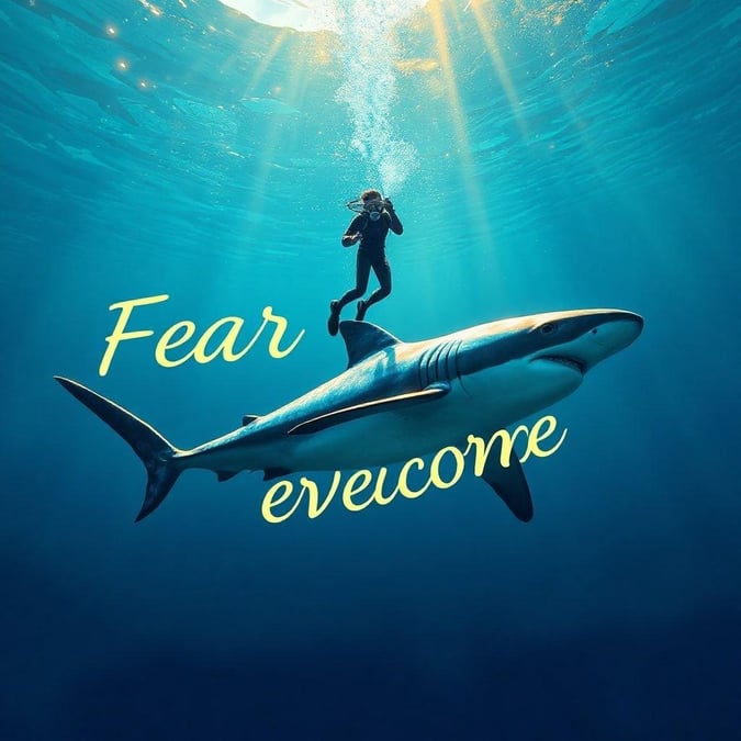 Dive into the ocean with this stunning quote wallpaper. Inspirational shark image by Alex Stark.