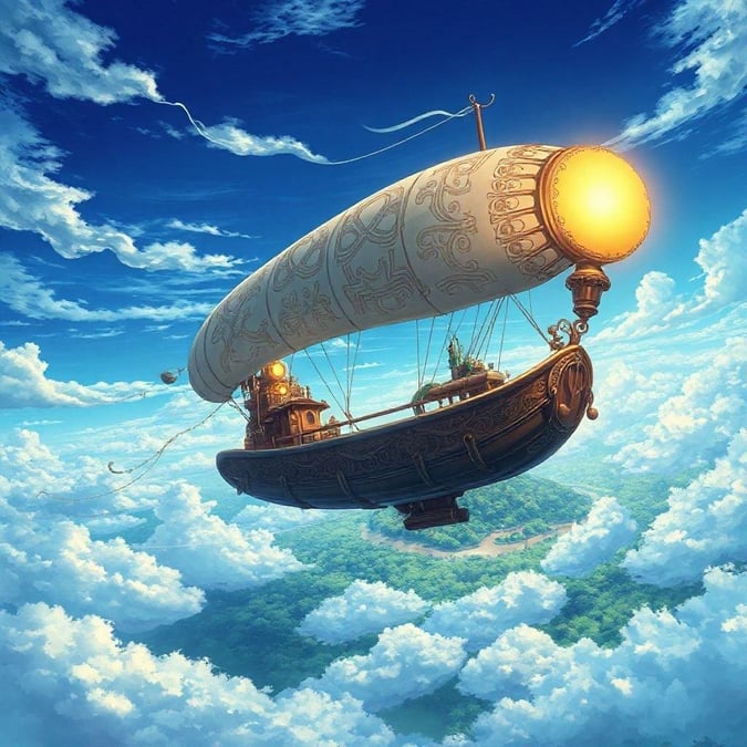 Embark on a thrilling journey through the skies with this stunning anime airship wallpaper. The intricate details and mystical forest create a captivating scene that will transport you to a world of wonder.