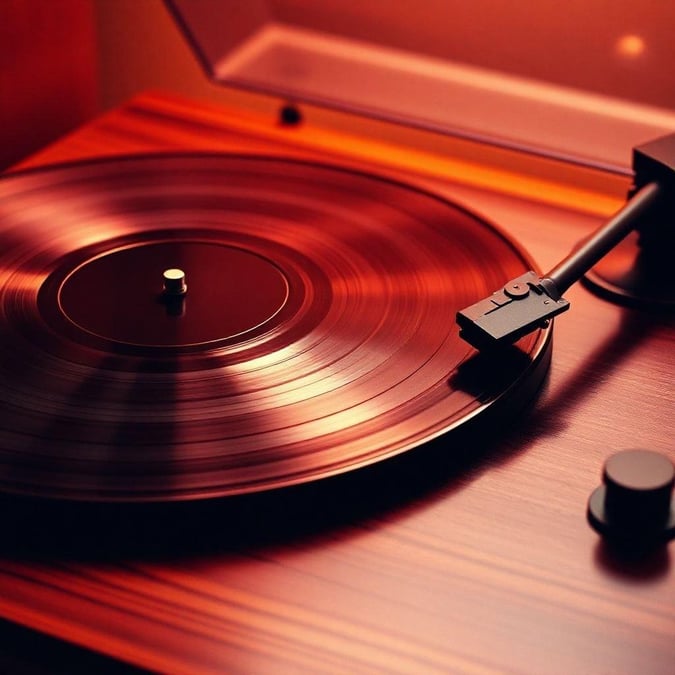 This image is a wallpaper for desktop and mobile use, featuring a vinyl record player as the main subject. The category of this image is 'Music', which is reflected in the content of the image.