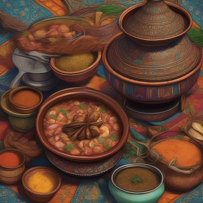 This image showcases a vibrant and inviting Moroccan food scene, perfect for desktop and mobile wallpapers.