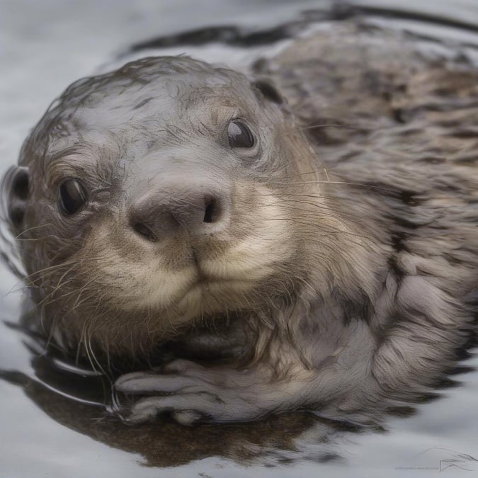 An otter gracefully swims in the water, showcasing its playful and curious nature.