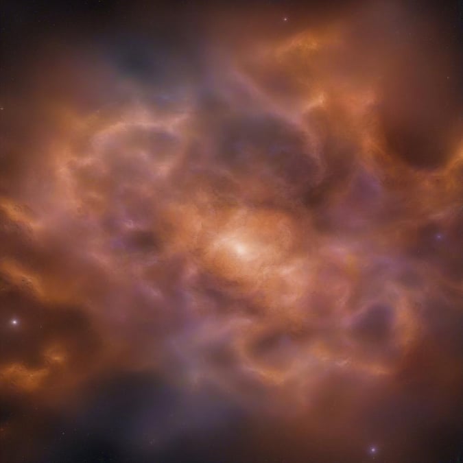 Experience the wonders of space with this breathtaking view of a vibrant galactic nebula. The deep orange and purple hues represent the fusion of hydrogen and helium, forming a cosmic spectacle that's both mesmerizing and educational.