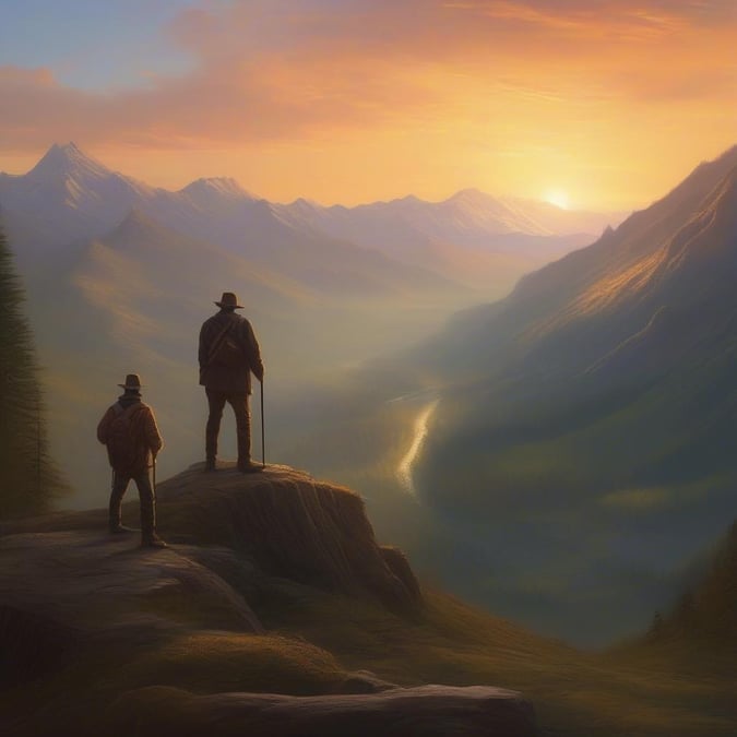 Celebrate Father's Day with this beautiful wallpaper featuring a father and son hiking in the mountains. The serene landscape and heartwarming moment make it a perfect way to honor and appreciate the special bond between fathers and sons.