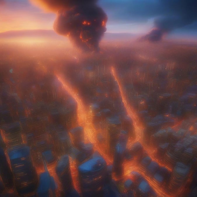 This image is a wallpaper for desktop and mobile use, and it's under the category of 'Cartoon Favorites'. The image depicts a cartoon apocalypse, with a city in ruins and a giant monster destroying it. The monster is massive, with glowing red eyes and sharp teeth, and it's destroying the city with its powerful claws. The city is on fire, with flames engulfing the buildings and smoke billowing into the air. The sky is dark and ominous, with a sense of impending doom.