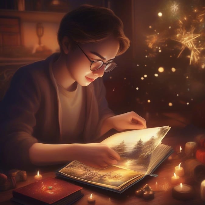 A cozy night in, reading a magical book to welcome the new year.