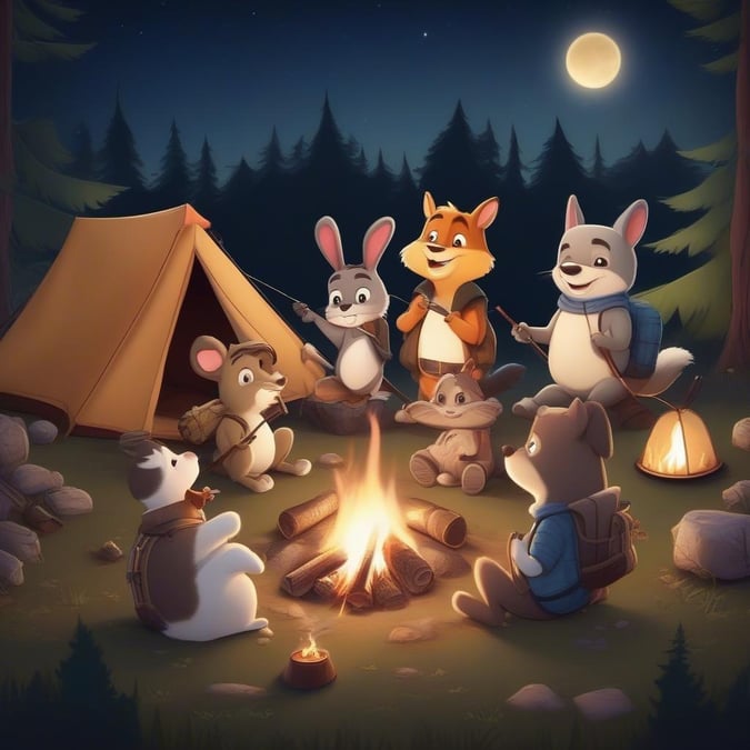 A casual scene of friends enjoying a camping trip in the great outdoors.