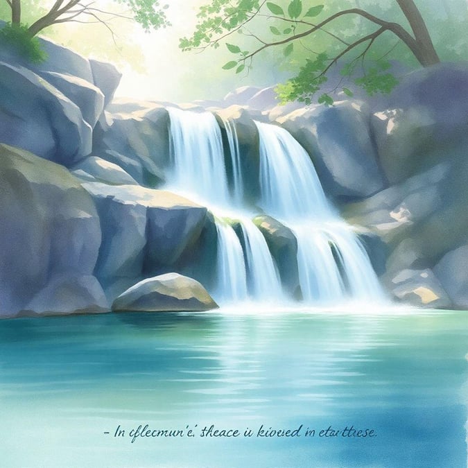 A peaceful waterfall scene with a quote that invites relaxation and tranquility.