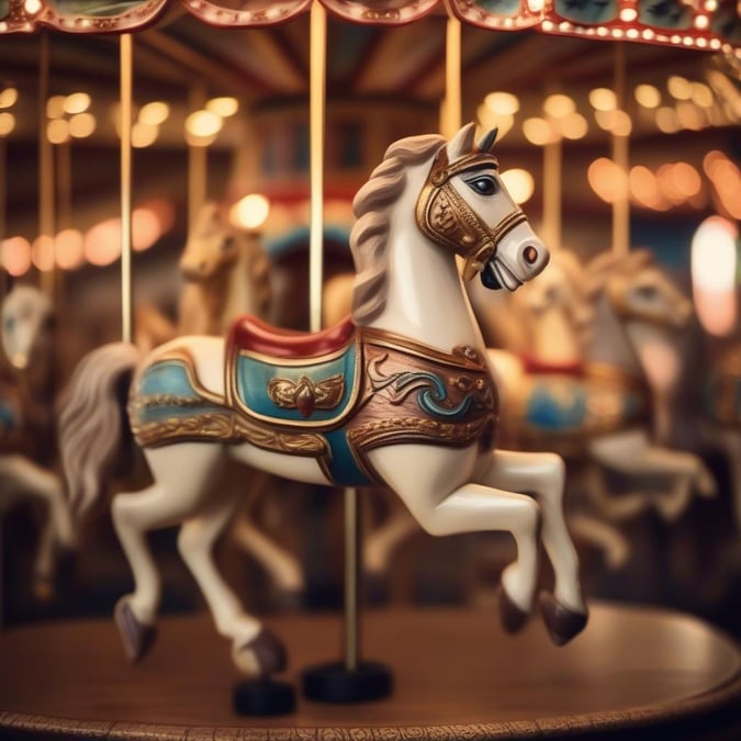 Spectators enjoy a classic ride on a merry-go-round at the carnival. The vibrant colors and traditional design evoke a sense of nostalgia and whimsy.