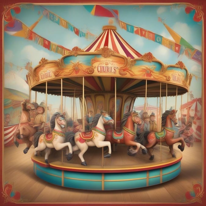 Enjoy a colorful carnival ride with horses galloping around the outside of this vibrant merry-go-round. Perfect for desktop and mobile use.