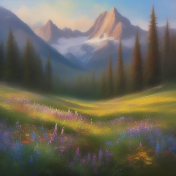 Breathtaking view of alpine meadow, forest, and majestic mountains. A serene landscape perfect for desktop background.