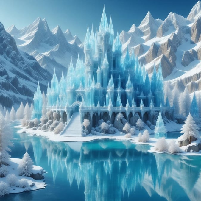 Mergulhe no encantador mundo do anime com este deslumbrante papel de parede do castelo de gelo. O castelo central, feito de gelo e cristais, ergue-se majestoso entre montanhas cobertas de neve e um lago congelado, criando uma atmosfera mágica que o transporta para um reino de maravilhas.