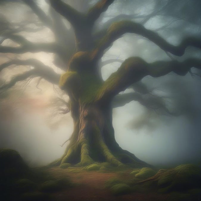 This mysterious tree in the fog is a perfect wallpaper for your desktop or mobile device. The quote on the tree adds a touch of wisdom and inspiration to the image.