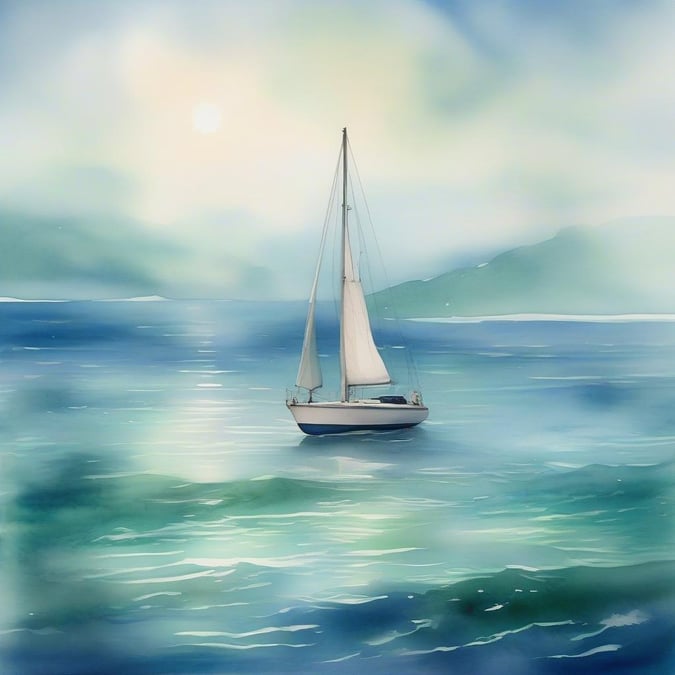 A tranquil sailboat cruising through calm waters, evoking a sense of adventure and relaxation. Perfect for setting a peaceful desktop background.