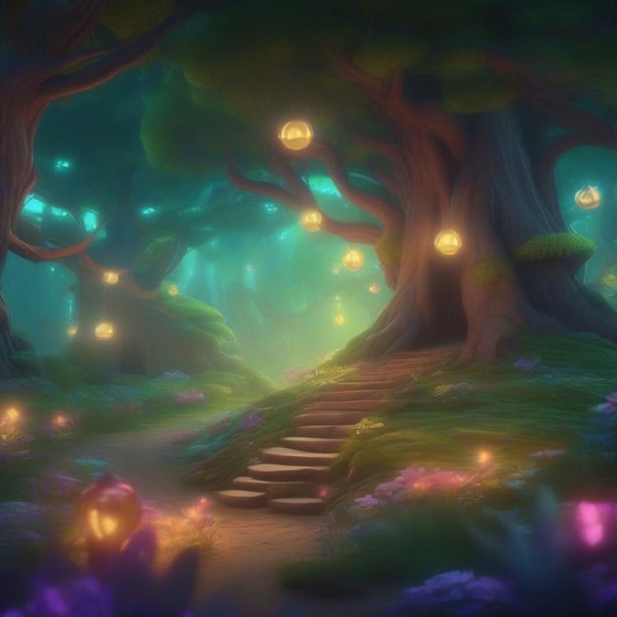 Embark on a magical journey through the enchanted forest. Walk down the path where fantasy and reality meet, surrounded by ancient trees and glowing lanterns that light your way.