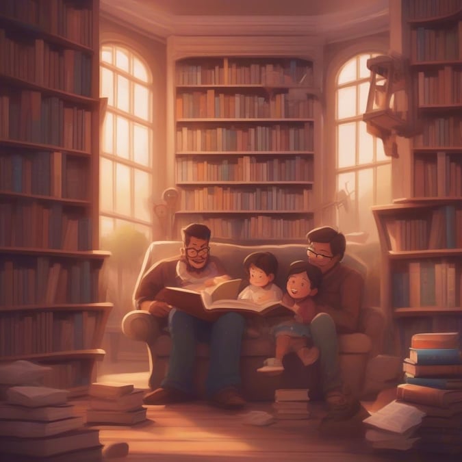 A heartwarming scene of a father reading to his children, capturing the essence of love and learning on Father's Day.