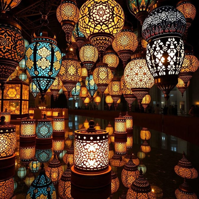 Striking lanterns in a variety of colors and patterns, evoking the festive spirit of Ramadan and Eid. Handcrafted artistry at its finest.