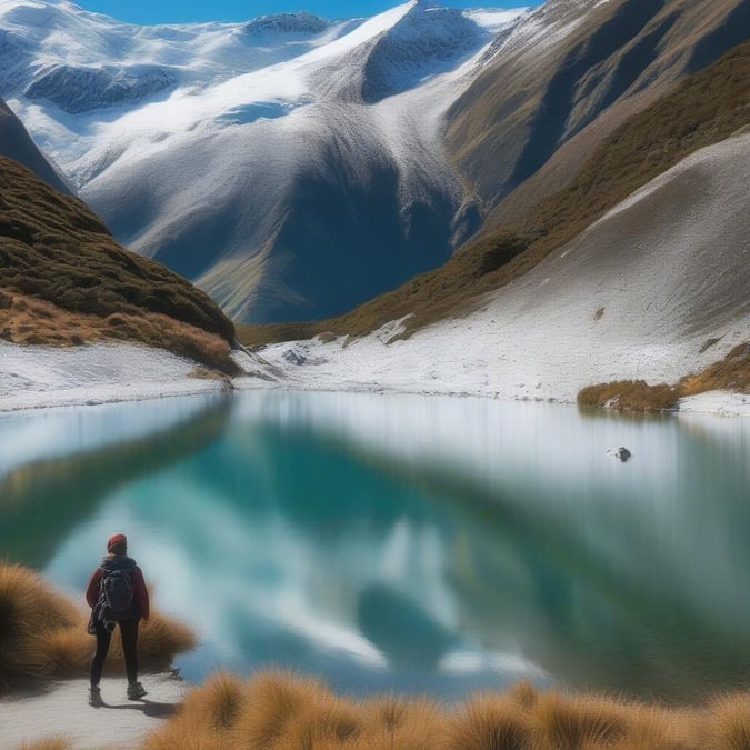 Embrace the beauty of nature as you hike through majestic mountains towards a tranquil blue lagoon. The stunning view of this remote lake will make for an unforgettable desktop wallpaper that captures the essence of adventure and the freedom to explore.