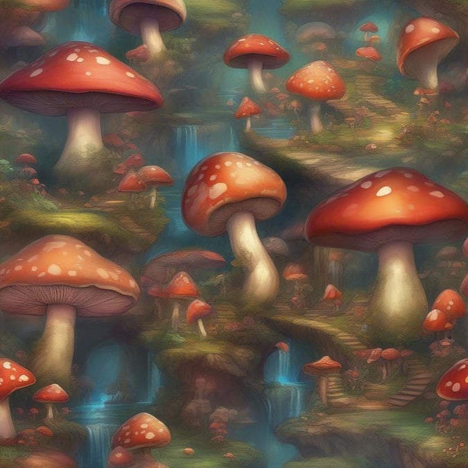 Enter into the magical realm where mushrooms grow in clusters like tiny trees. This enchanted forest is a world of vibrant colors and intricate patterns, perfect for desktop wallpaper.