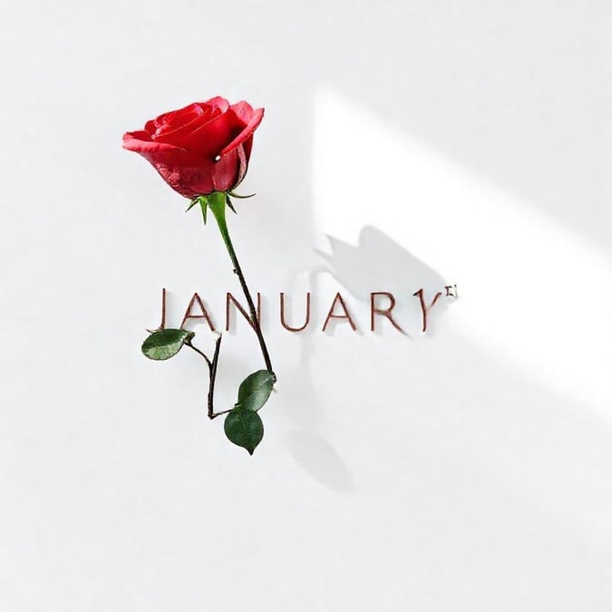 A beautiful rose with the word January in the background, perfect for a desktop or mobile wallpaper.