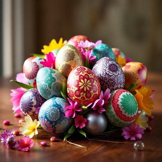 A delightful display of colorful Easter eggs, each one unique in its design, ready to bring the joy and spirit of Easter to any desktop or mobile device.