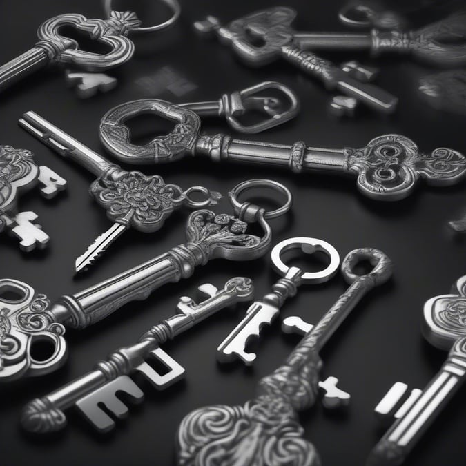 A collection of antique-style keys, each with its own unique design, resting on a dark surface. These keys represent the unlocking of mysteries and the pursuit of knowledge.