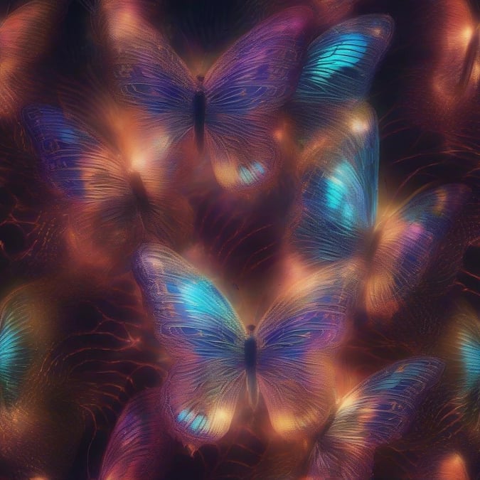 Enjoy a colorful abstract butterfly design that's perfect for your desktop or mobile devices. The wallpaper features a mesmerizing pattern of these winged creatures, all rendered in a spectrum of colors that are both visually striking and soothing to the eye.