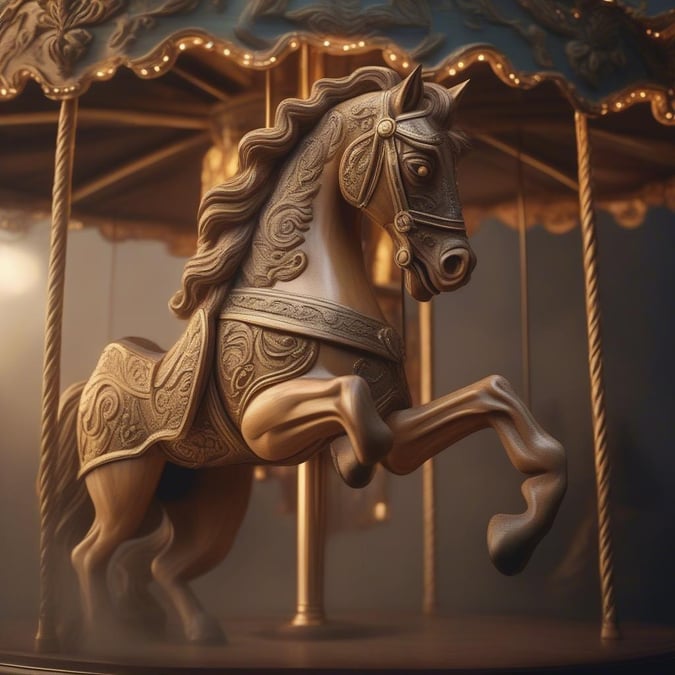 This whimsical wallpaper captures the essence of classic carousels with its charming wooden horse. It's as if you can almost hear the gentle music and the clinking sounds of coins in the slot machine as the merry-go-round revolves.