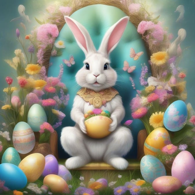 This beautiful Easter wallpaper features a cute bunny surrounded by colorful eggs and flowers, perfect for adding a touch of springtime cheer to your desktop or mobile device.