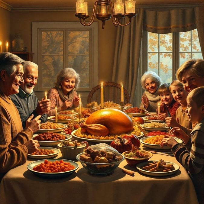 A warm family gathering around a table filled with festive food, celebrating the joy of the holiday season.