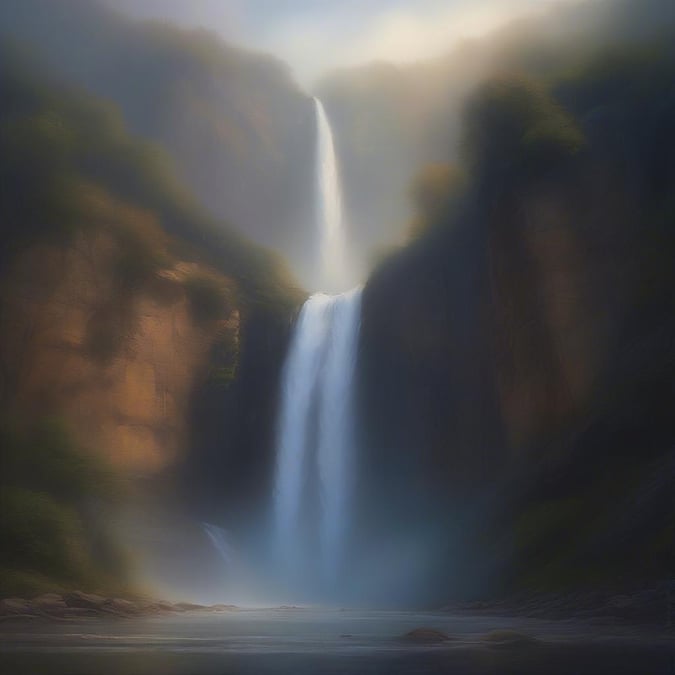 This stunning waterfall landscape is perfect for anyone who loves nature and wants to bring a touch of serenity to their desktop or mobile device.